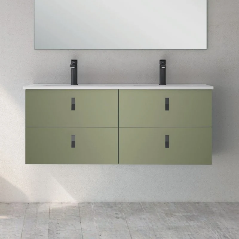 Mobile bagno sospeso doppio lavabo colore verde 4 cassetti 120x45x48H Invicta