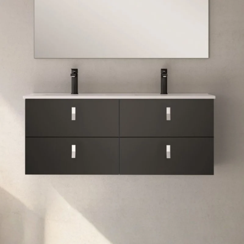 Mobile bagno sospeso doppio lavabo colore nero 4 cassetti 120x45x48H Invicta
