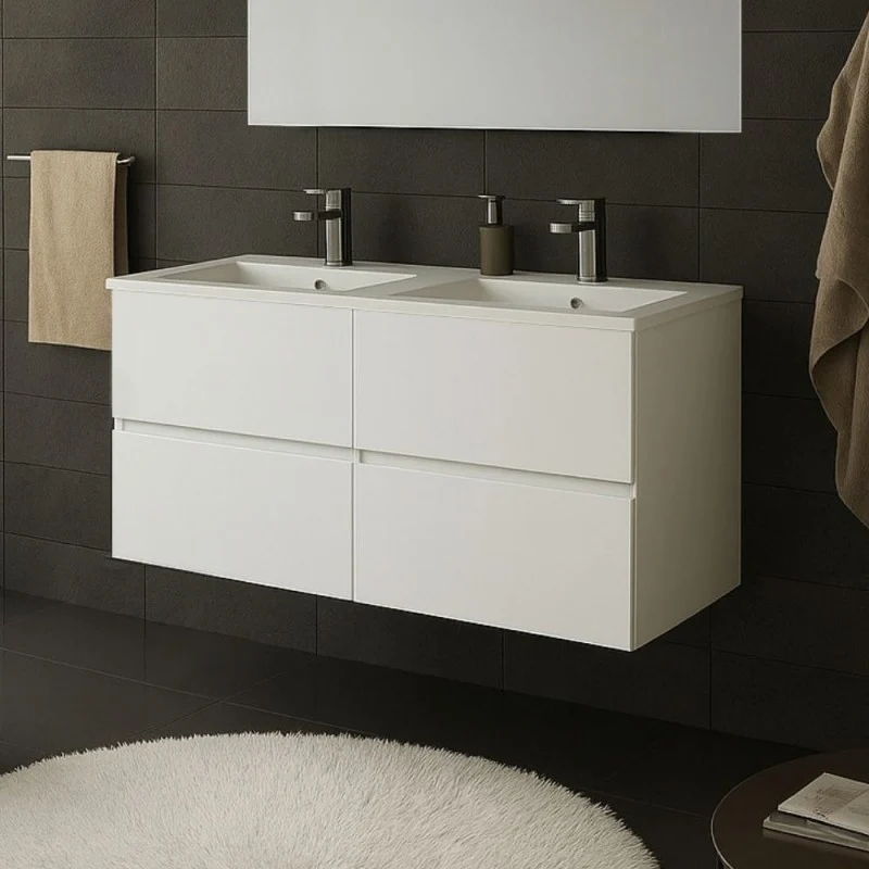 Mobile bagno sospeso doppio lavabo 120x44.6x52H colore bianco Sevilla