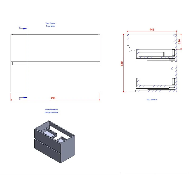 Mobile bagno sospeso 80x44.6x52H colore bianco Sevilla