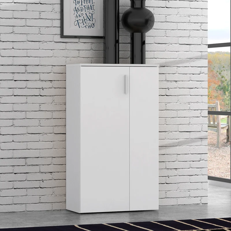 Mobile multiuso scarpiera 2 ante e 5 ripiani colore bianco 69x34x120H Lucio