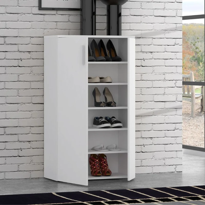 Mobile multiuso scarpiera 2 ante e 5 ripiani colore bianco 69x34x120H Lucio