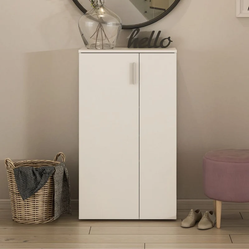 Mobile multiuso scarpiera 2 ante e 5 ripiani colore bianco 69x34x120H Lucio