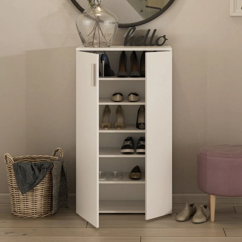 Mobile multiuso scarpiera 2 ante e 5 ripiani colore bianco 69x34x120H Lucio