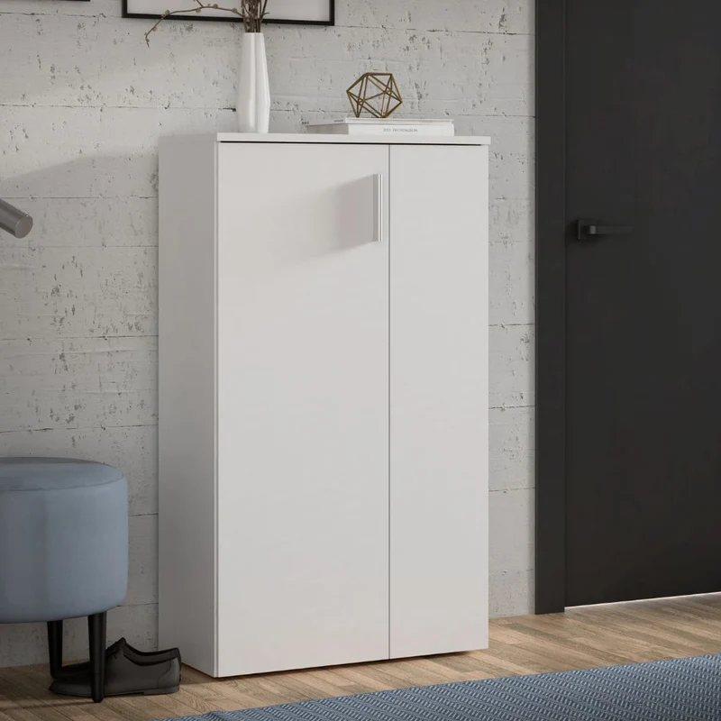 Mobile multiuso scarpiera 2 ante e 5 ripiani colore bianco 69x34x120H Lucio