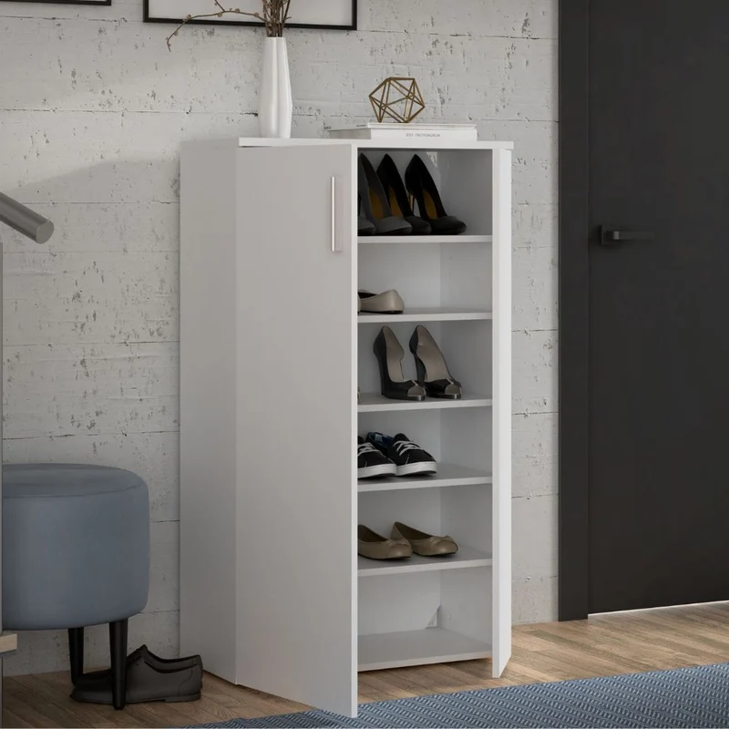 Mobile multiuso scarpiera 2 ante e 5 ripiani colore bianco 69x34x120H Lucio