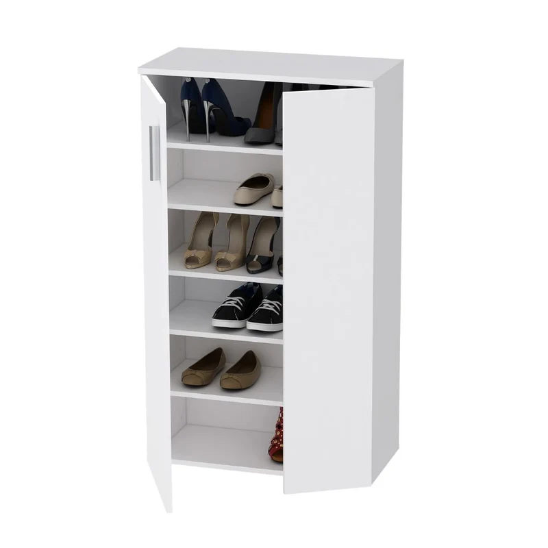 Mobile multiuso scarpiera 2 ante e 5 ripiani colore bianco 69x34x120H Lucio