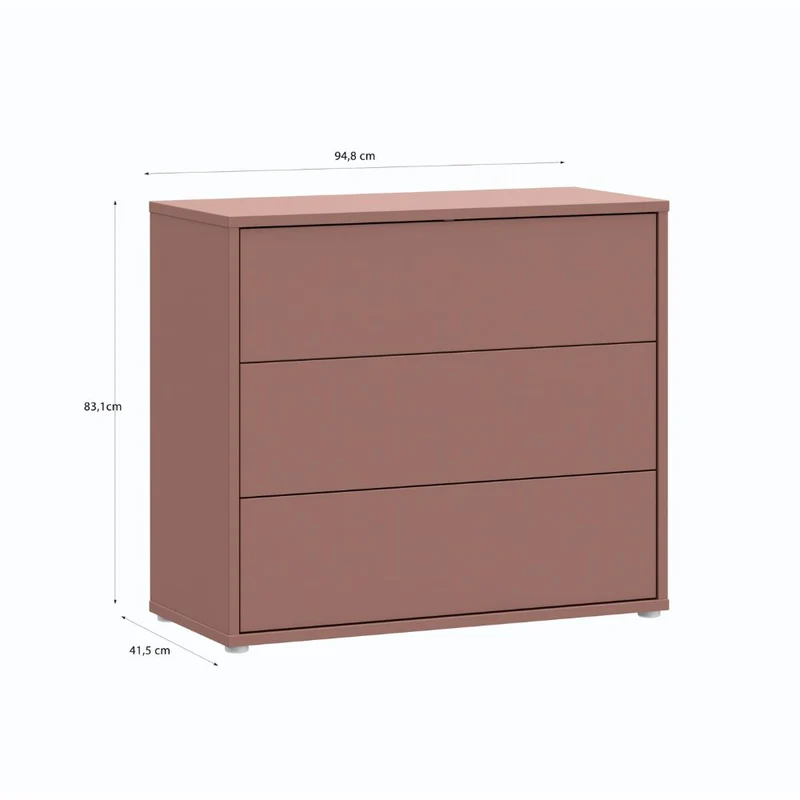 Cassettiera 3 cassetti colore terracotta 95x41.5x83 Medea