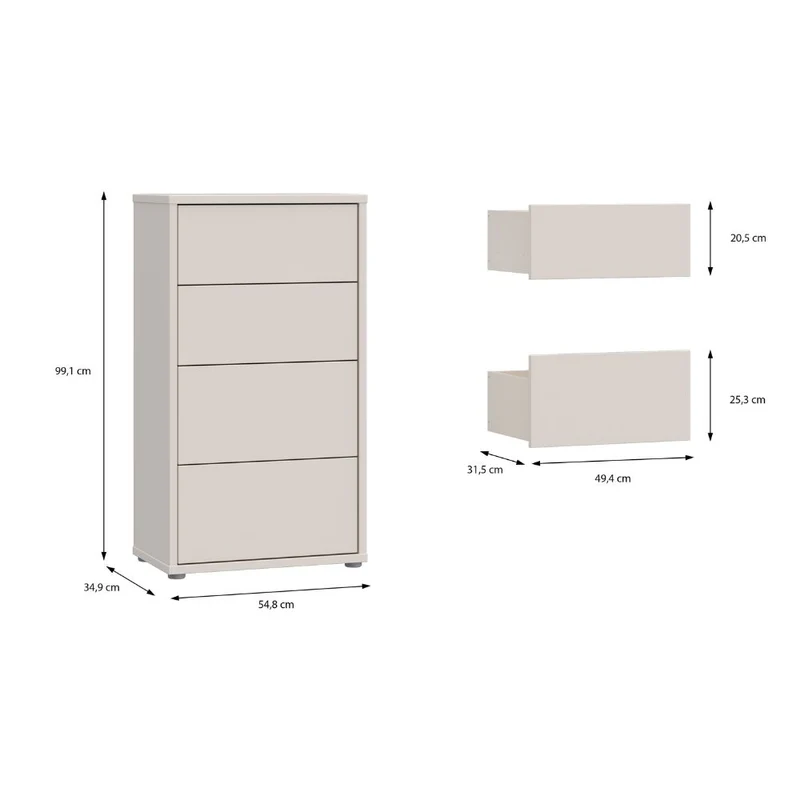 Cassettiera 4 cassetti colore cashmere 55x35x99 Medea
