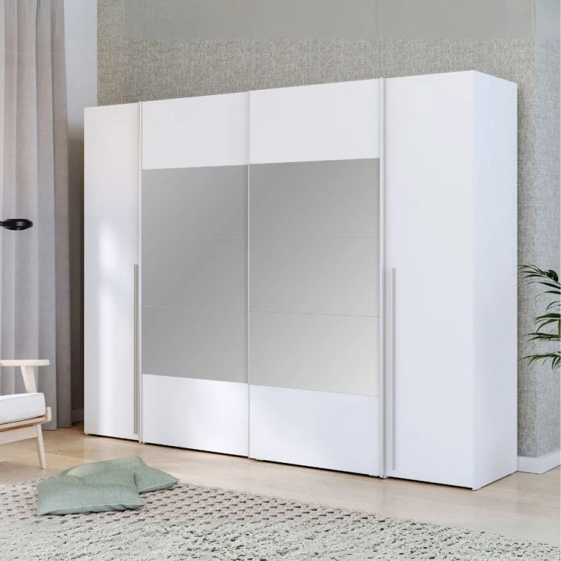 Armadio 2 ante scorrevoli e 2 battenti con specchio bianco 270x61x210 Callia
