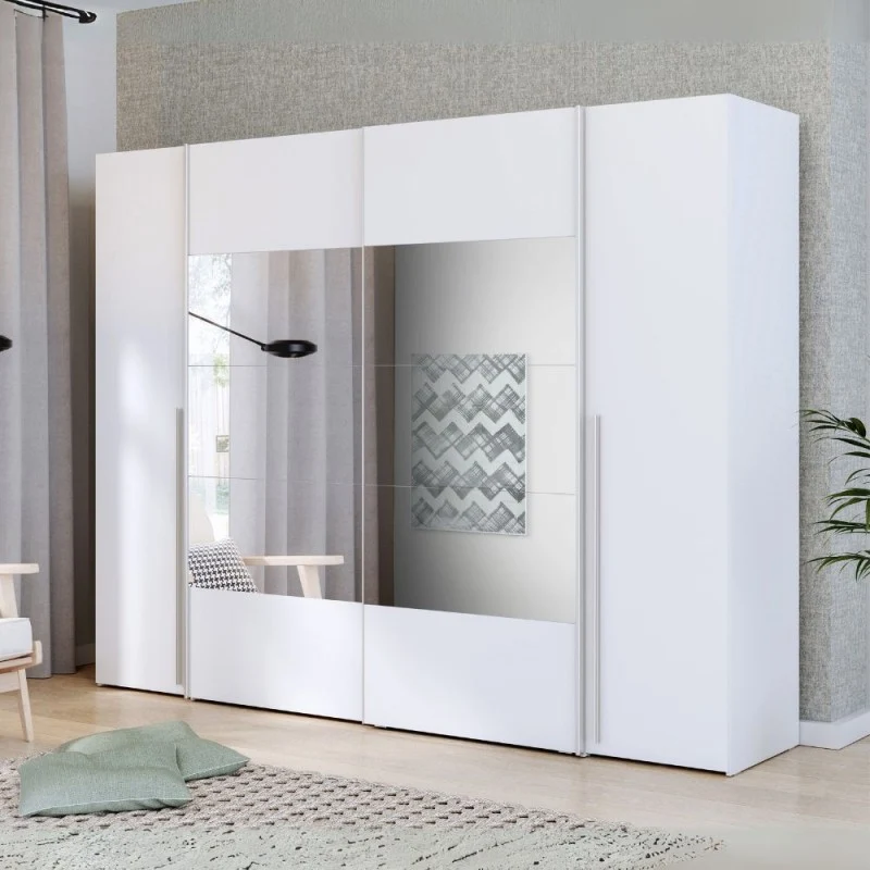 Armadio 2 ante scorrevoli e 2 battenti con specchio bianco 270x61x210 Callia