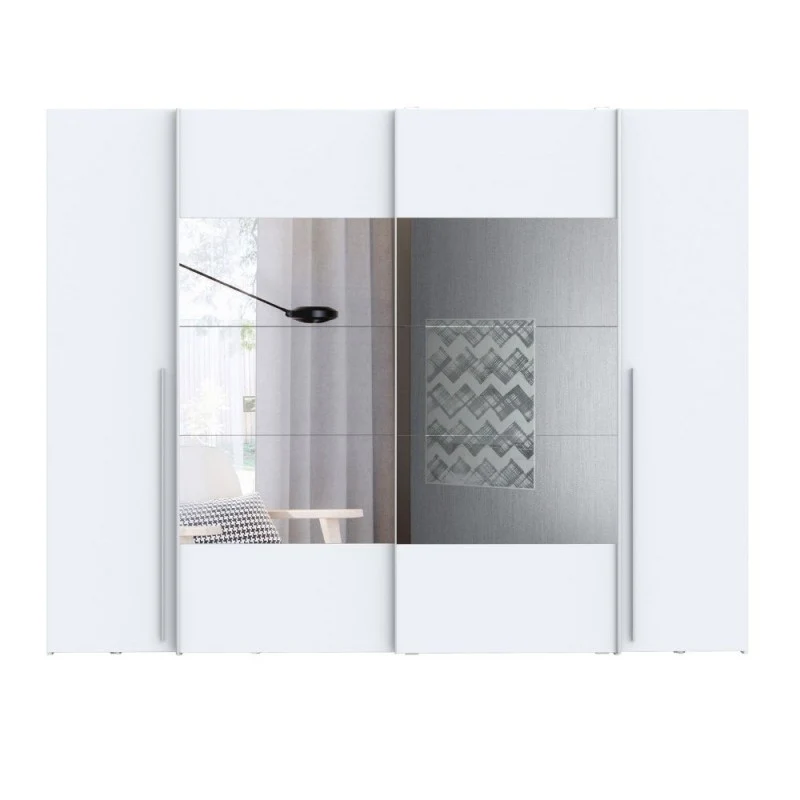 Armadio 2 ante scorrevoli e 2 battenti con specchio bianco 270x61x210 Callia