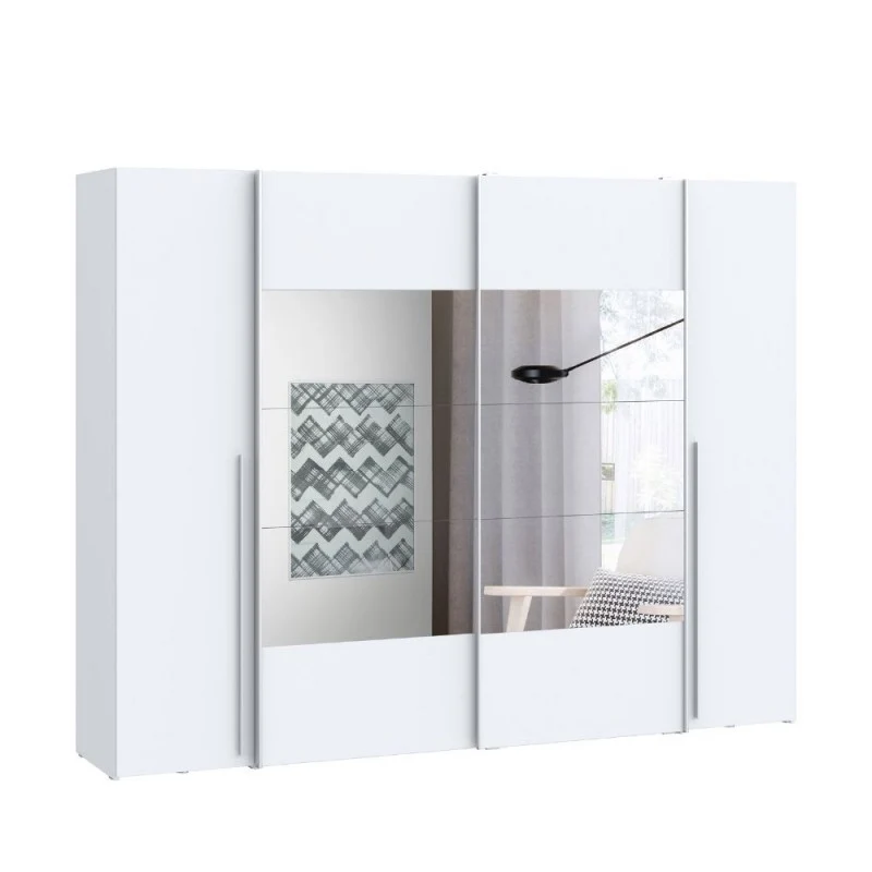 Armadio 2 ante scorrevoli e 2 battenti con specchio bianco 270x61x210 Callia