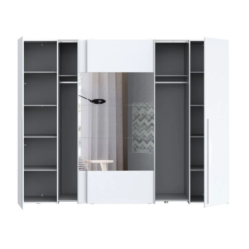 Armadio 2 ante scorrevoli e 2 battenti con specchio bianco 270x61x210 Callia