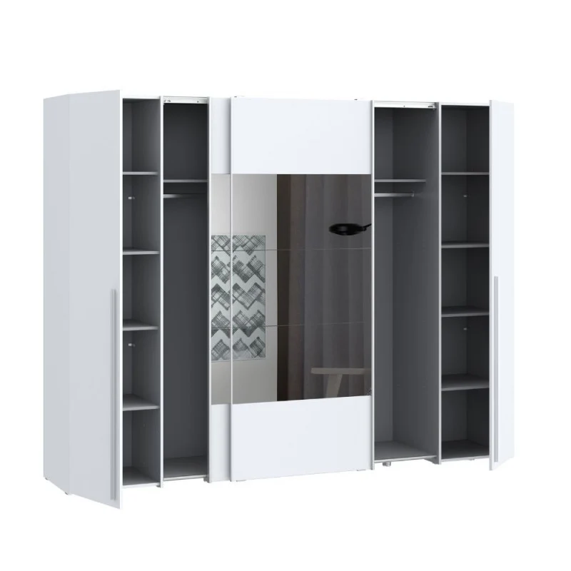 Armadio 2 ante scorrevoli e 2 battenti con specchio bianco 270x61x210 Callia