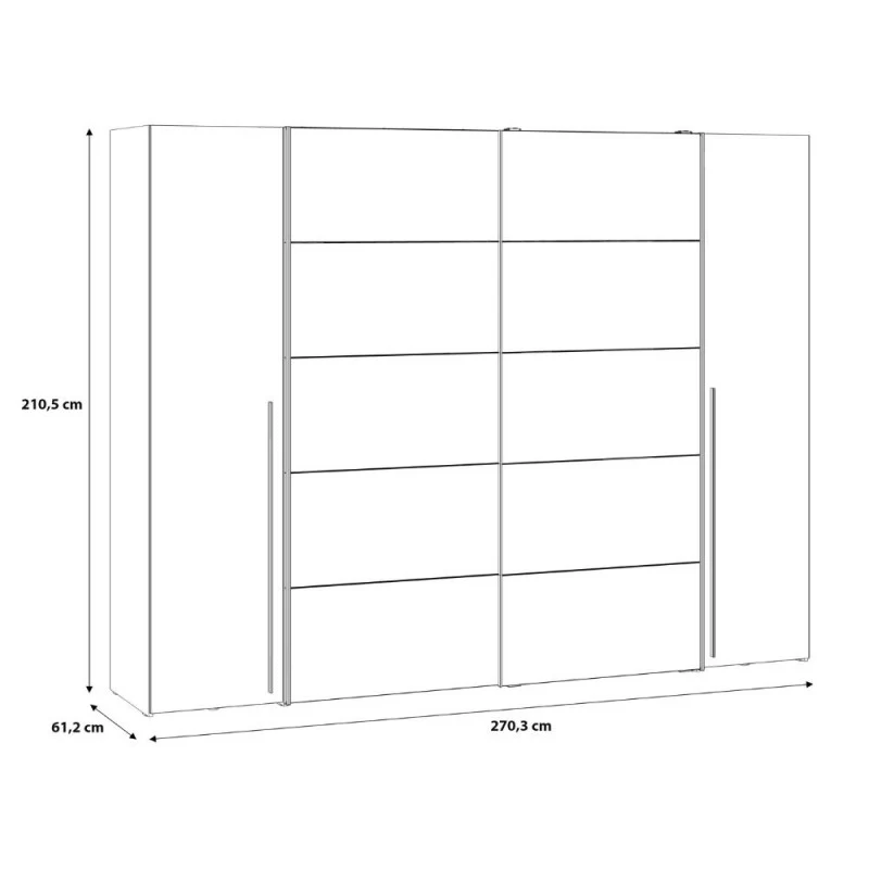Armadio 2 ante scorrevoli e 2 battenti con specchio bianco 270x61x210 Callia