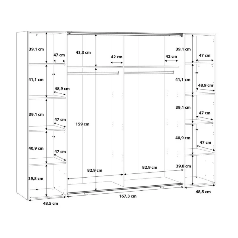 Armadio 2 ante scorrevoli e 2 battenti con specchio bianco 270x61x210 Callia