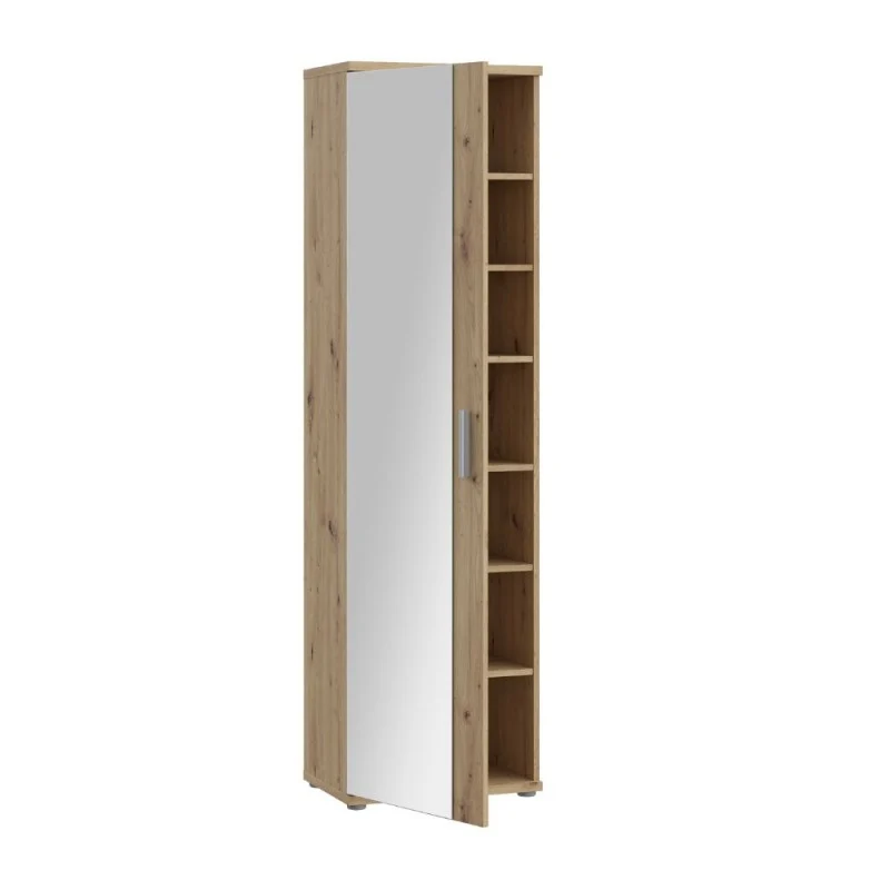 Mobile multiuso scarpiera colore rovere con anta a specchio 50x35x179 Olimpia