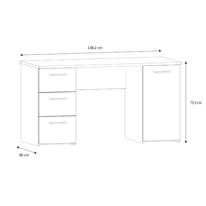 Scrivania con 3 cassetti e un’anta 138x60x75 colore bianco Domitilla