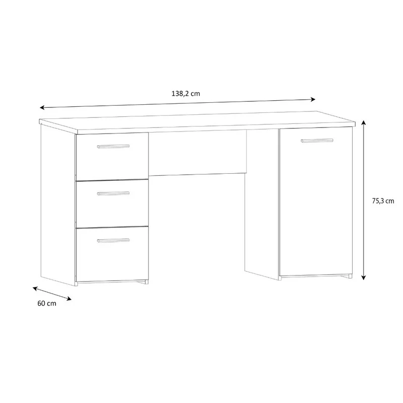Scrivania con 3 cassetti e un’anta 138x60x75 colore rovere Domitilla