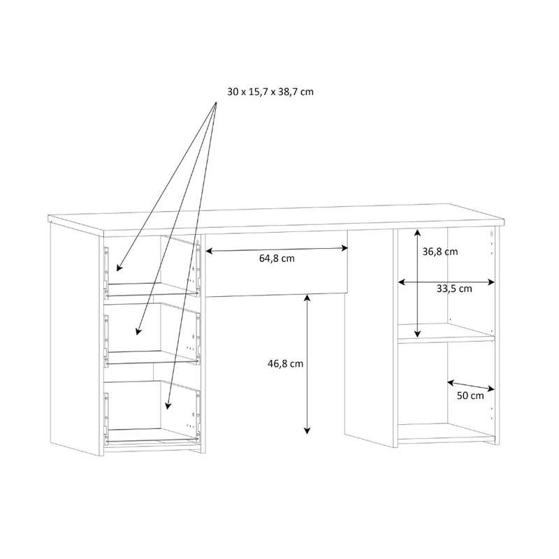 Scrivania con 3 cassetti e un’anta 138x60x75 colore rovere Domitilla