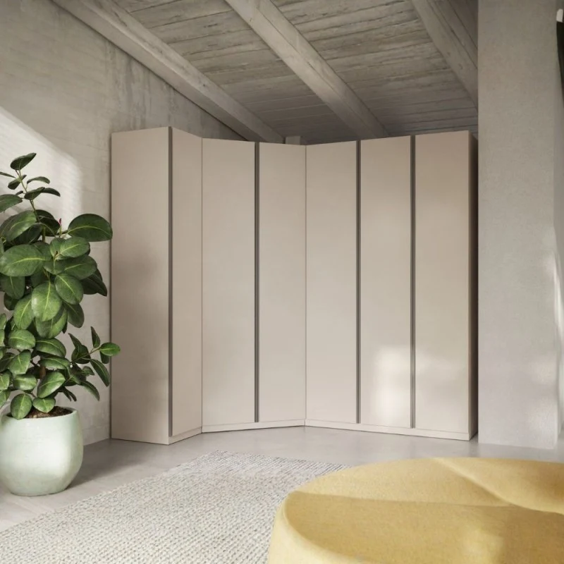 Armadio angolare reversibile colore cashmere con dettagli antracite H240 Londra