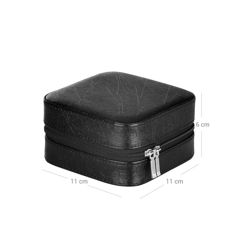 Boîte à bijoux compacte pour voyage 11 x 11 x 6 cm pratique rangement accessoires en simili cuir noir 12_0008073