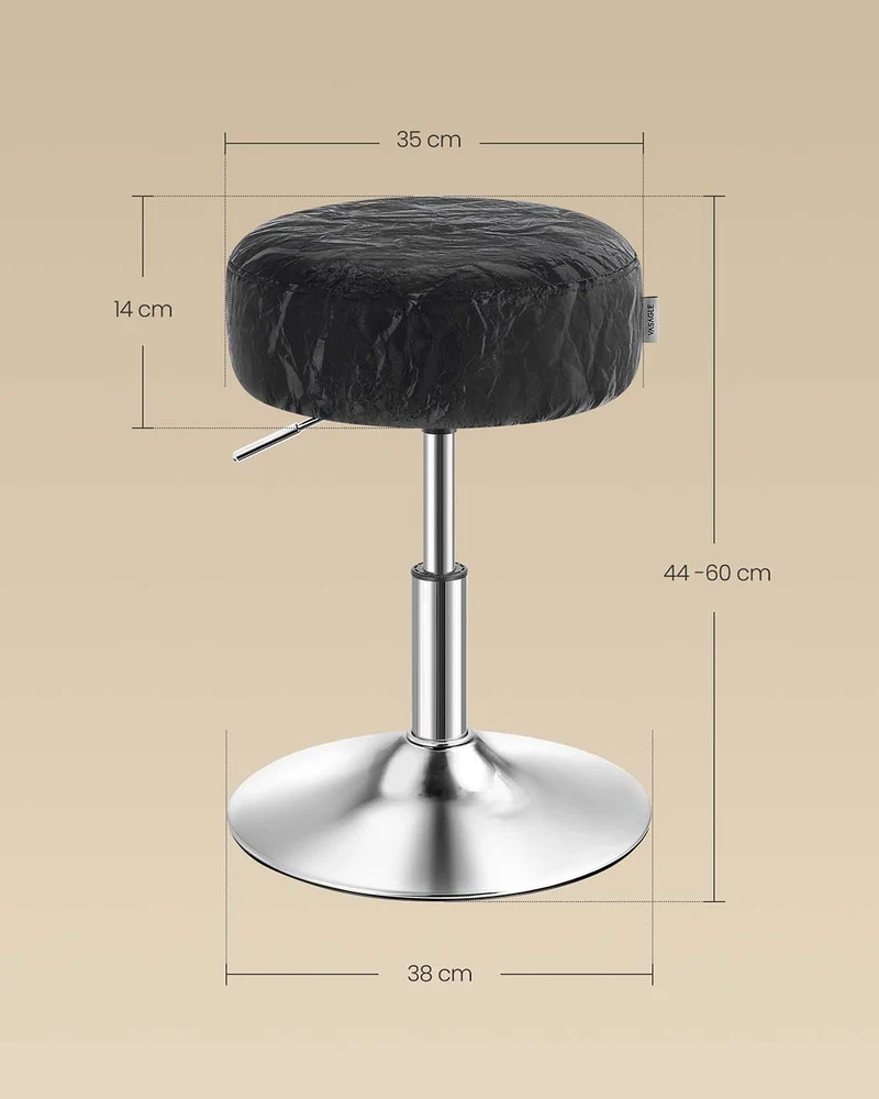 Lot de 2 tabourets de maquillage réglables pivotants 38 x 45,5-57,5 cm assise ergonomique style moderne en PU noir 12_0012735