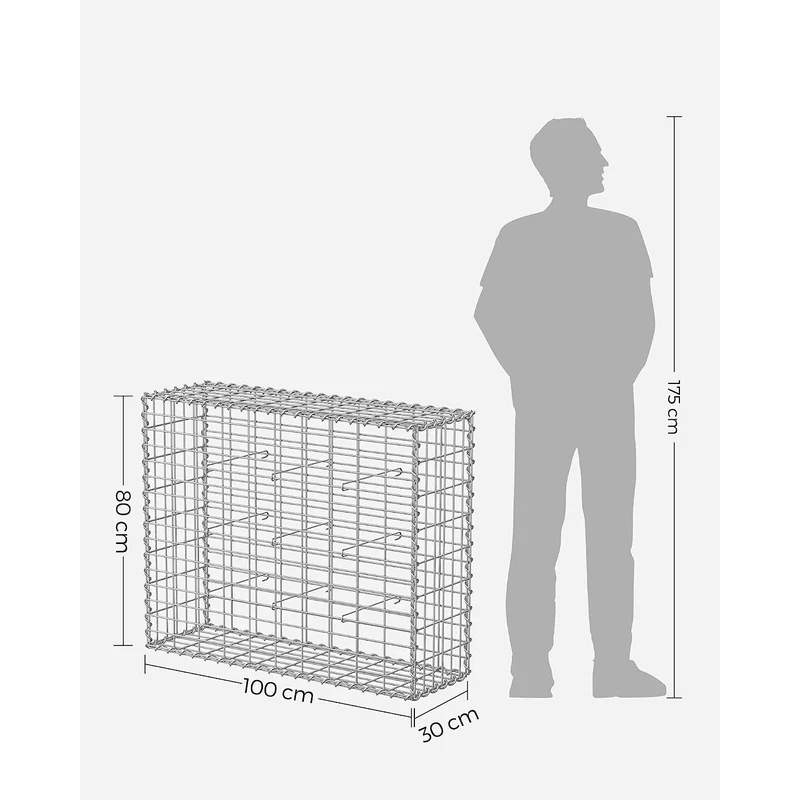 Lot de 4 gabions en acier galvanisé pour décoration de jardin 100 x 80 x 30 cm avec mailles 5 x 10 cm en argent 12_0010752