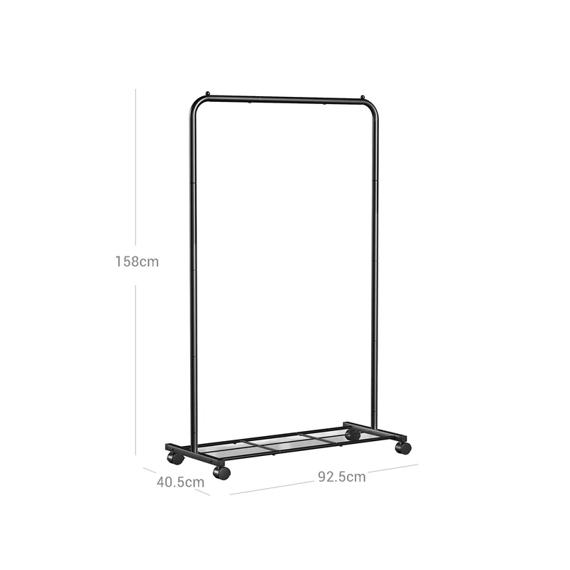 Portant à vêtements mobile avec étagère de rangement 92,5 x 40,5 x 158 cm espace gain de place design moderne en acier noir 12_0010001