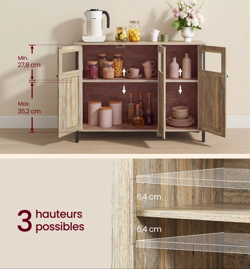 Buffet de rangement avec placard 100 x 35 x 75 cm style industriel ambiance cosy en panneau MDF noir 12_0009940
