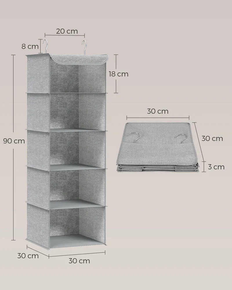Lot de 2 étagères suspendues pliables en tissu 30 x 30 x 90 cm avec 6 compartiments pratique style moderne en tissu gris 12_0009056