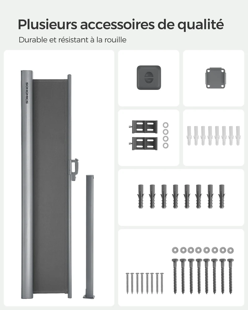 Store latéral brise-vue terrasse balcon 180 x 350 cm design moderne protection soleil en polyester gris anthracite 12_0008783