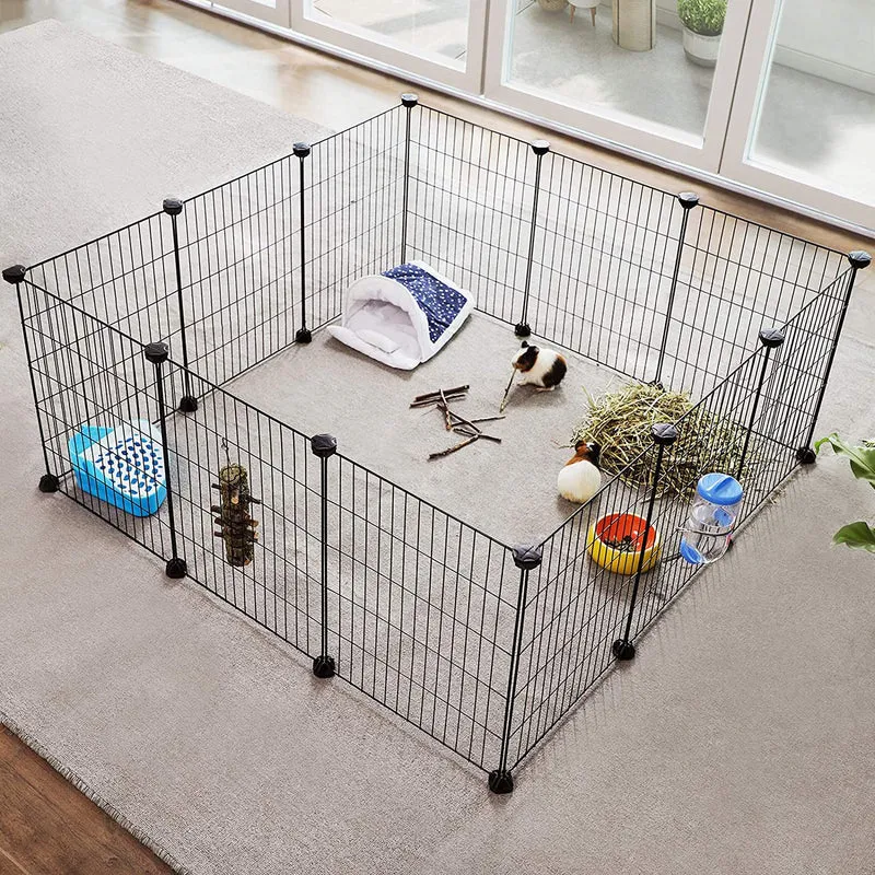 Enclos modulable pour petits animaux intérieur 143 x 73 x 46 cm espace sécurisé personnalisable moderne en métal noir 12_0008704