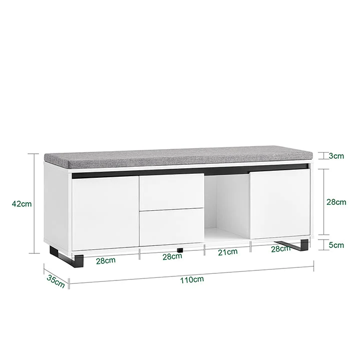 SoBuy | Schuhbank mit 2 Schubladen | Sitzbank | schuhschrank | Dielenbank | Weiß | FSR176-W