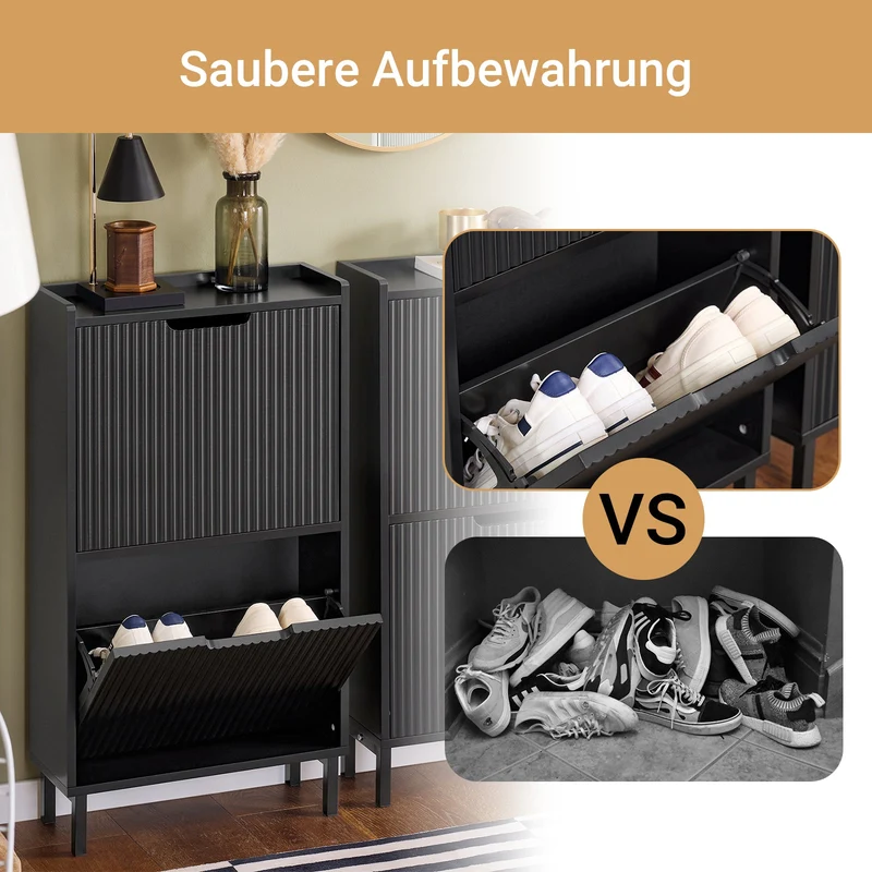 SoBuy | Schuhkipper mit 2 Klappen | Schuhschrank schmal | Schuhkommode Schwarz | FSR177-SCH
