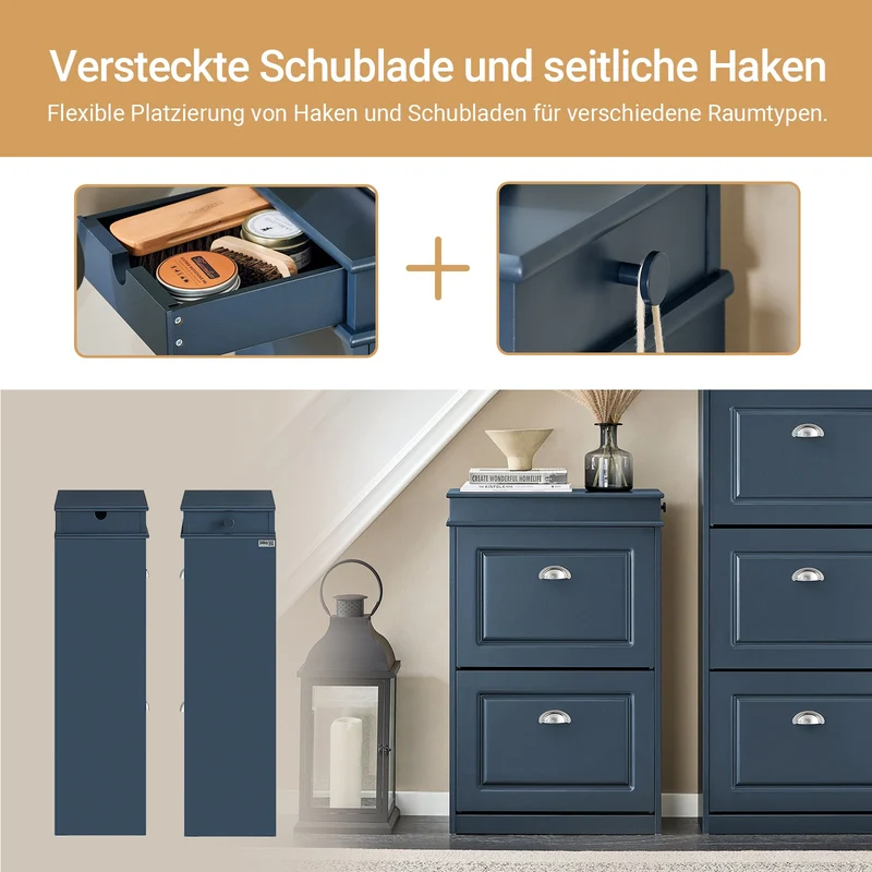 SoBuy | Schuhkipper | Schuhschrank mit 2 Klappen | Schuhkommode Blau | FSR78-B