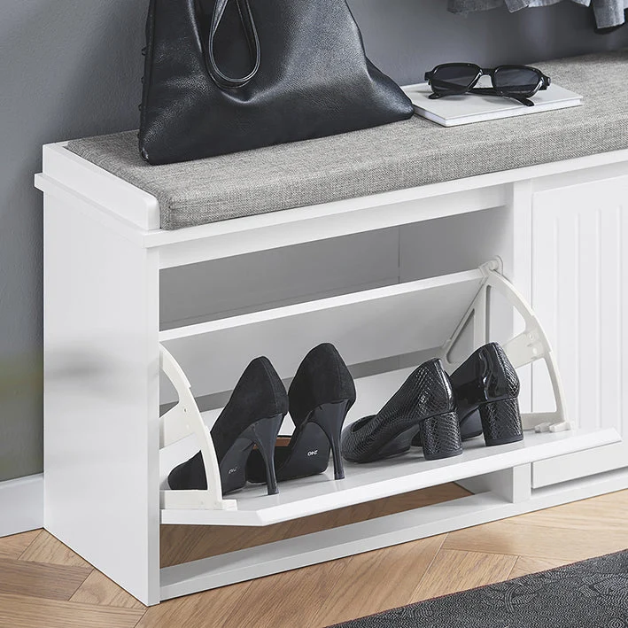 SoBuy | Schuhschrank mit 2 Klappen | Schuhbank mit Sitzkissen | Weiß | FSR98-XL-W
