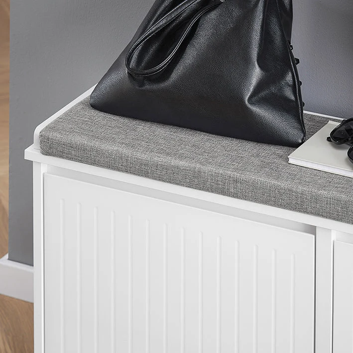 SoBuy | Schuhschrank mit 2 Klappen | Schuhbank mit Sitzkissen | Weiß | FSR98-XL-W