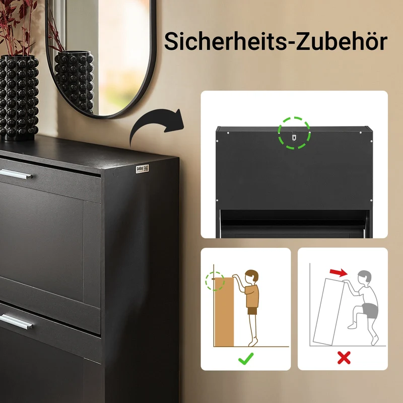 SoBuy | Schuhkipper | Schuhschrank mit 2 Klappen | Schuhkommode | Schwarz | FSR137-SCH