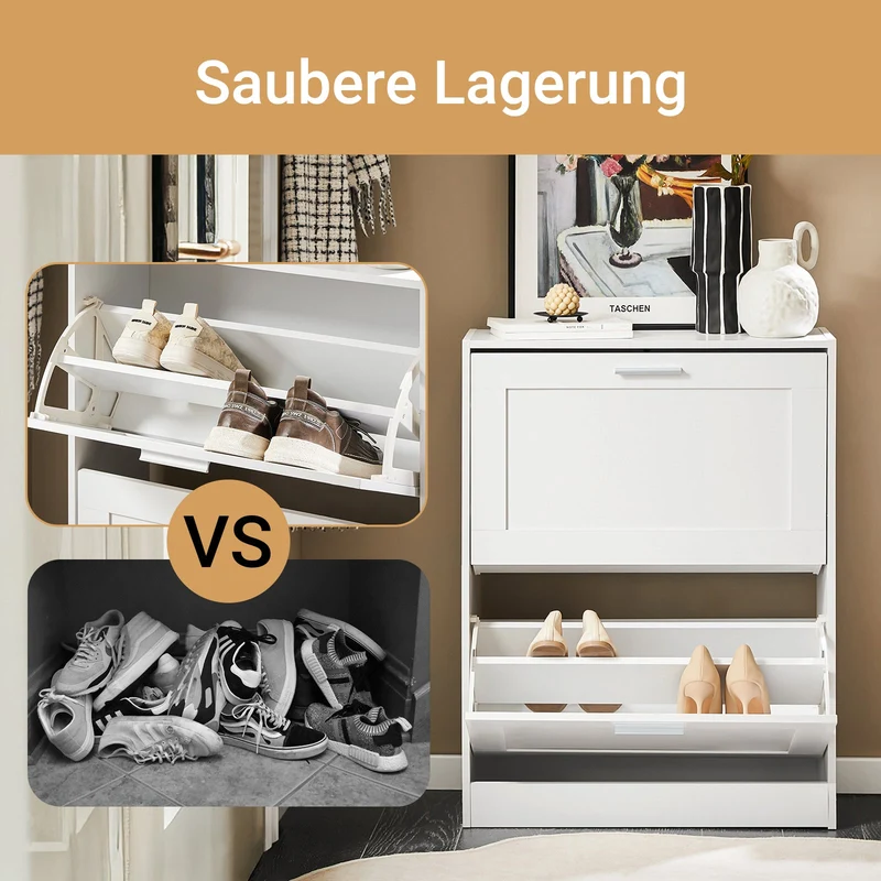 SoBuy | Schuhkipper | Schuhschrank | mit 2 Klappen schmal | Weiß | 60x80x25cm | FSR137-W