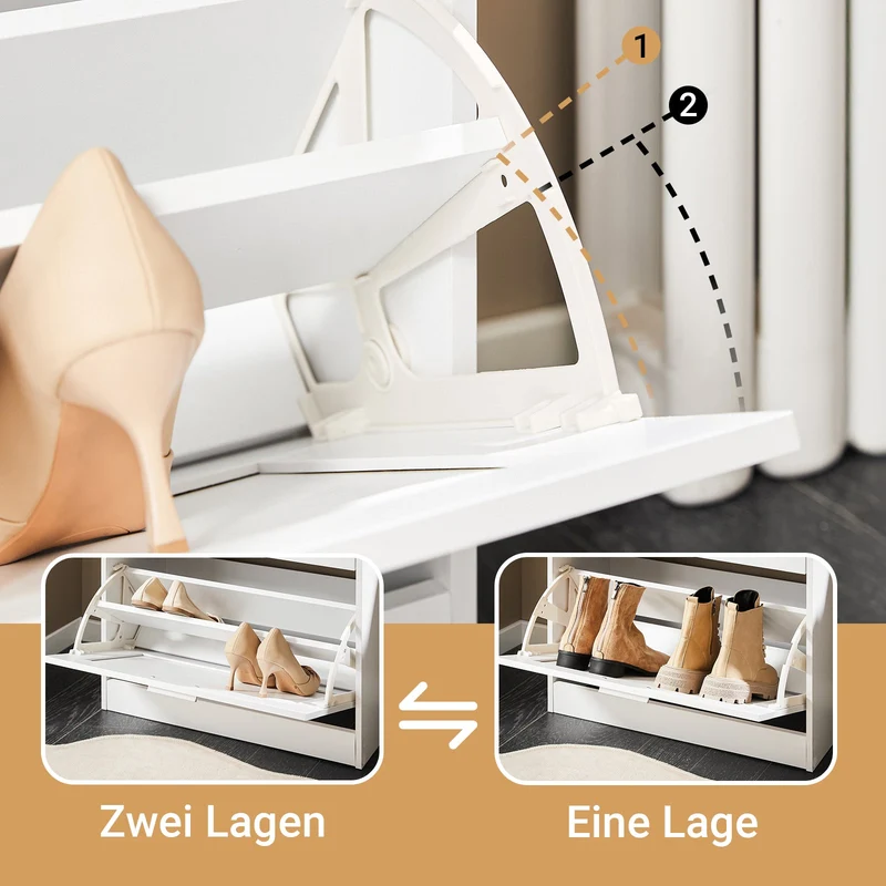 SoBuy | Schuhkipper | Schuhschrank | mit 2 Klappen schmal | Weiß | 60x80x25cm | FSR137-W