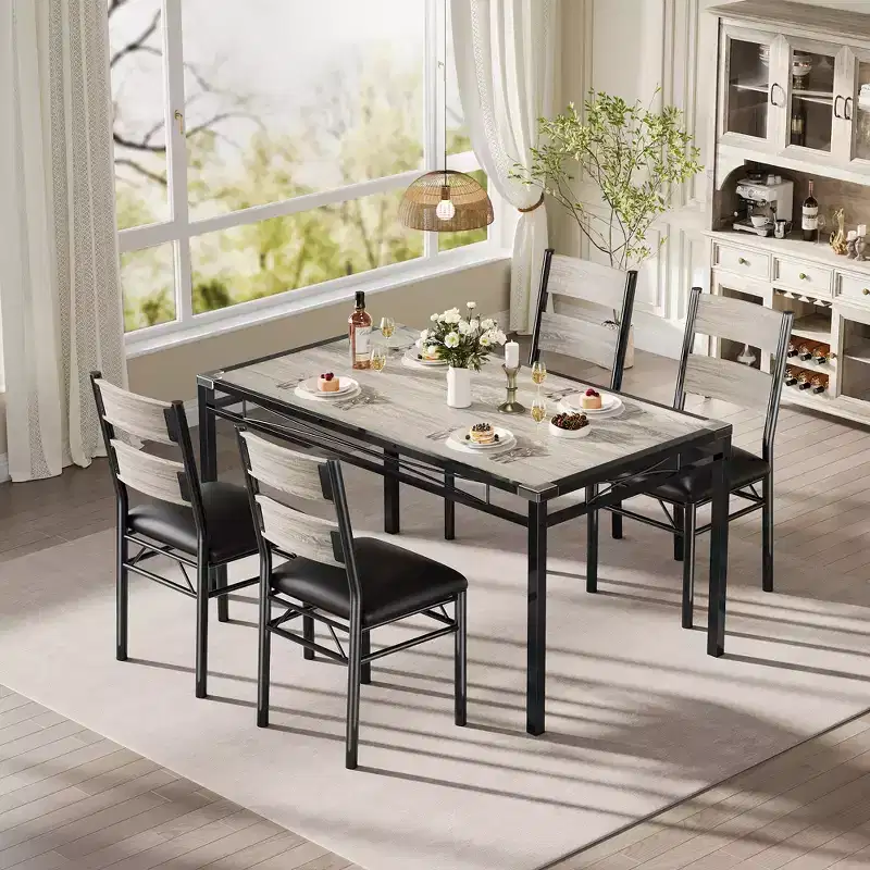 Ensemble de table à manger peu encombrant en MDF avec base en fer et chaises gigognes pour petite cuisine, appartement ou coin petit-déjeuner