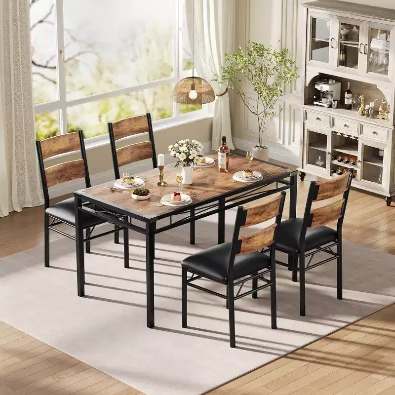 Ensemble de table à manger peu encombrant en MDF avec base en fer et chaises gigognes pour petite cuisine, appartement ou coin petit-déjeuner
