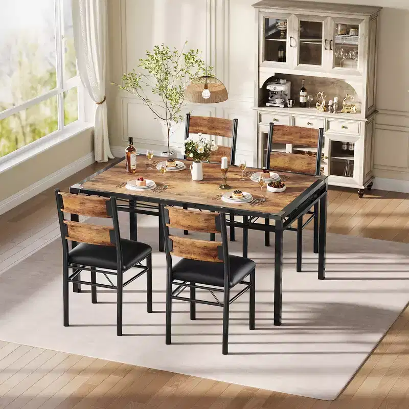 Ensemble de table à manger peu encombrant en MDF avec base en fer et chaises gigognes pour petite cuisine, appartement ou coin petit-déjeuner
