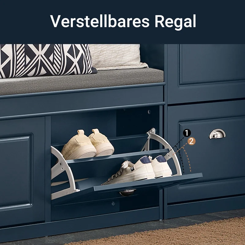 SoBuy | Schuhbank mit 2 Klappen | Schuhfach | Landhausstil Blau | FSR64-B