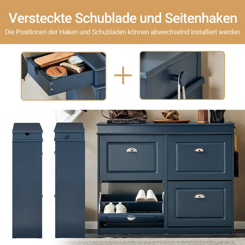 SoBuy | Schuhkipper | Schuhschrank mit 4 Klappen | Schuhkommode Blau | FSR79-B