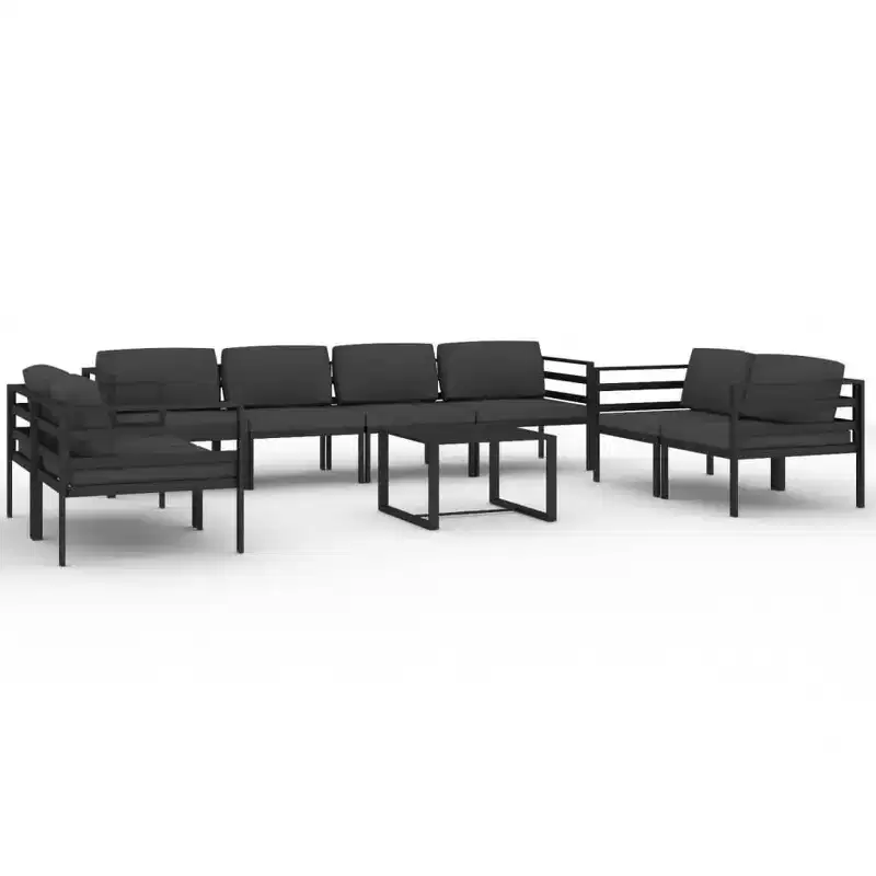 vidaXL Salon de jardin 9 pièces avec coussins – Mobilier de patio en aluminium durable – Confortable, résistant aux intempéries et design modulaire – Anthracite