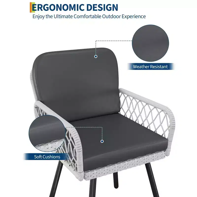 Ensemble de salle à manger d'extérieur 7 pièces avec coussins gris, table en verre trempé et chaises en rotin PE résistant aux intempéries pour patio, jardin, bord de piscine