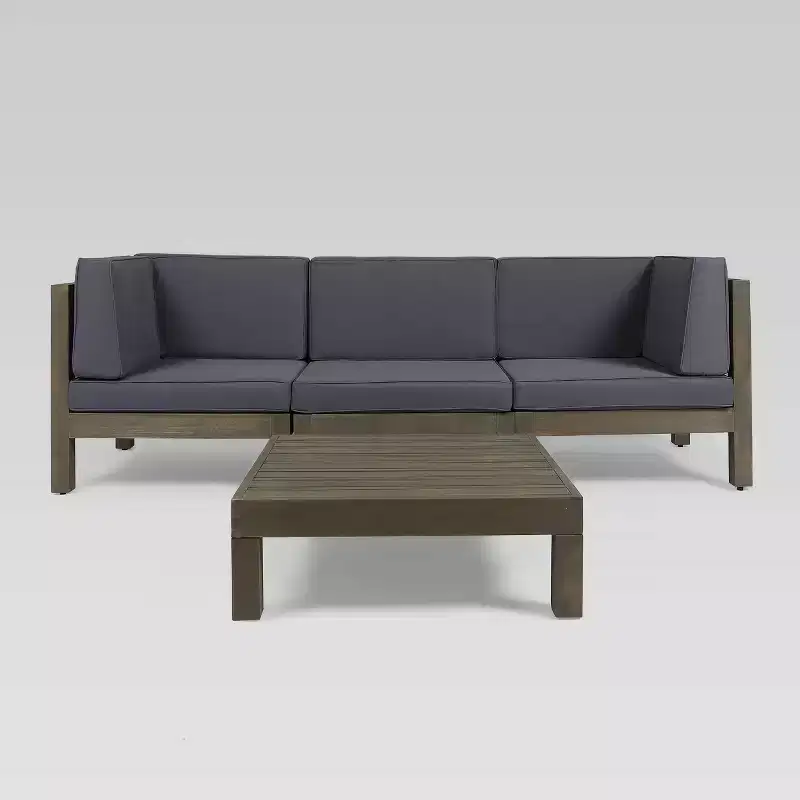 Oana, canapé modulable 4 pièces en acacia et ensemble de table - gris/gris foncé - Christopher Knight Home